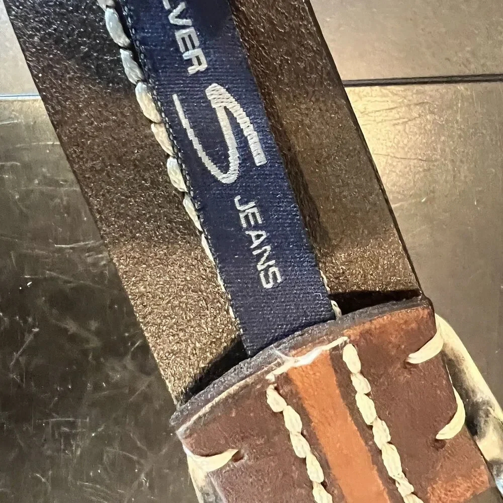 Silver Jeans Brand Belt Women Medium 32 Brown Leather Western Stitching vintage